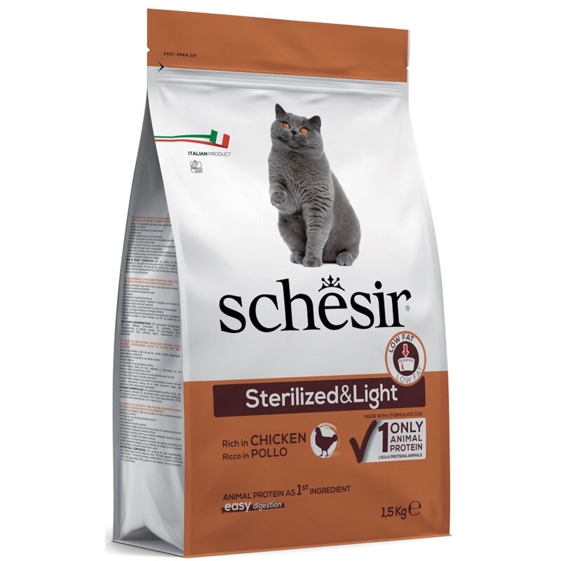 foto del prodotto dry cat sterilized light per gatto con pollo schesir