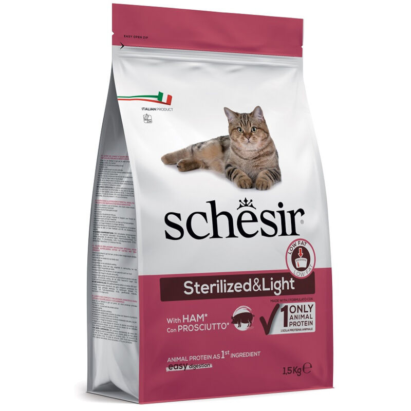 foto del prodotto dry cat sterilized light per gatto con prosciutto schesir