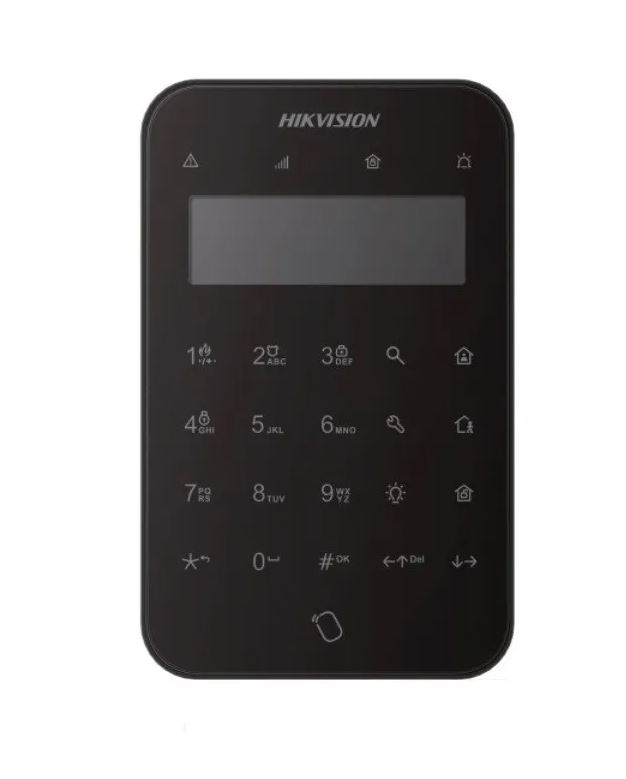foto del prodotto ds pk1 lt we tastiera lcd wireless bidirezionale a 868 mhz con lettore tag integrato hikvision ax pro nero