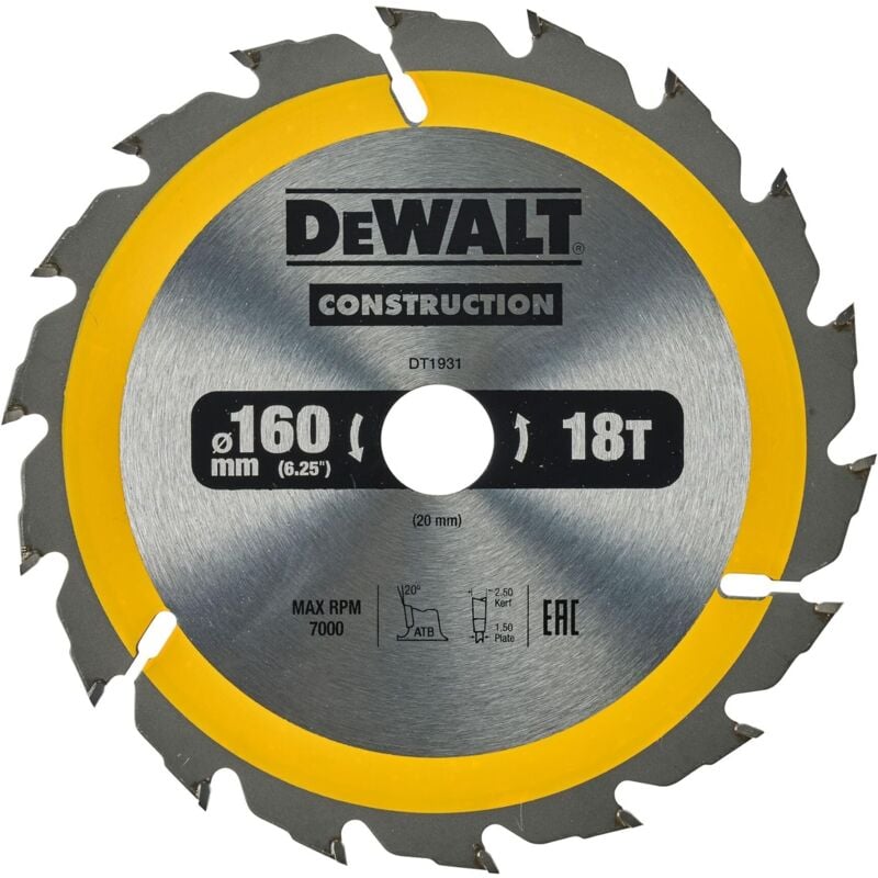 foto del prodotto dt1931 qz lama sega circolare 160x20mm 18t legno chiodato dewalt