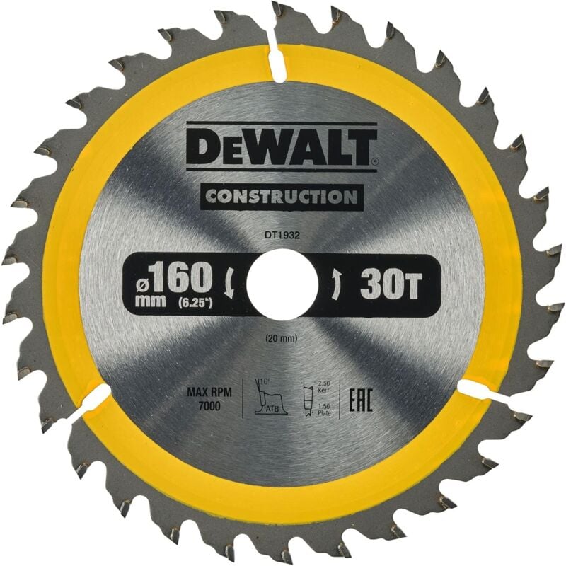 foto del prodotto dt1932 qz lama sega circolare 160x20mm 30t legno chiodato dewalt
