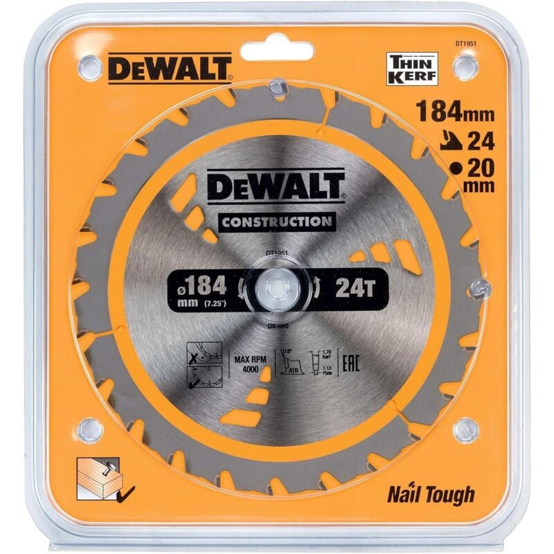 foto del prodotto dt1951-qz sega circolare, 1 pezzo 184mm 24t - dewalt