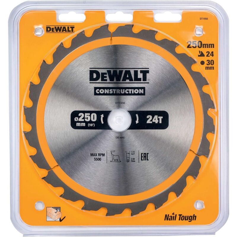 foto del prodotto dt1956 qz lame sega circolare 250x30mm 24t cemento dewalt