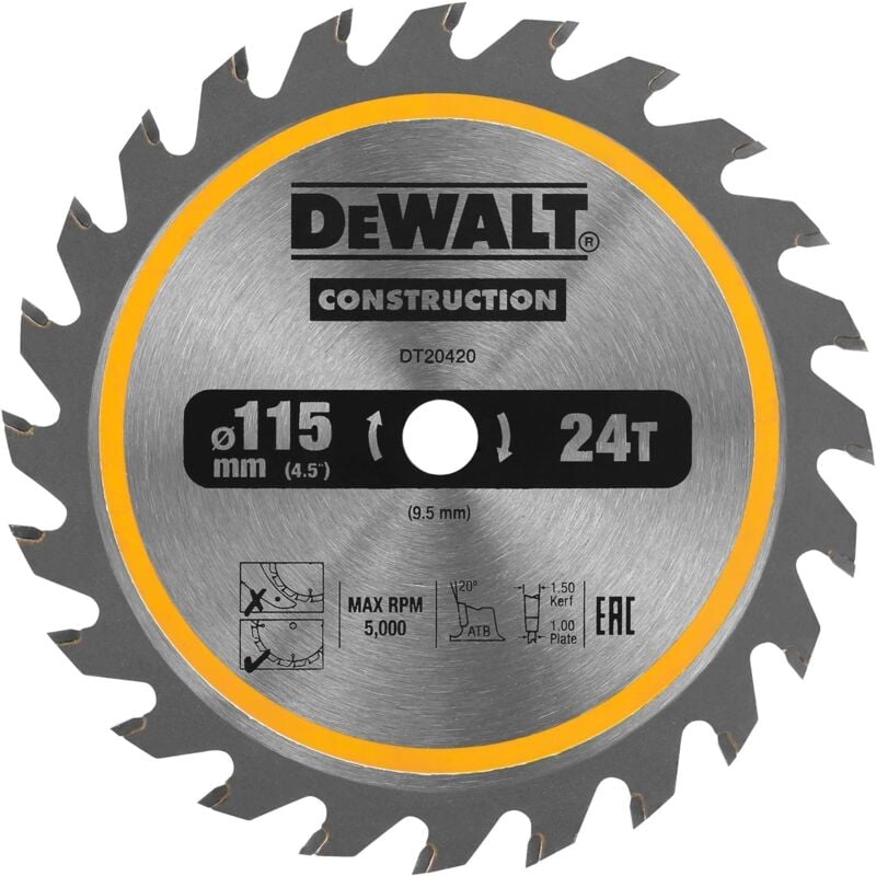 foto del prodotto dt20420 qz lama sega circolare 115x9,5mm 24t legno chiodato dewalt