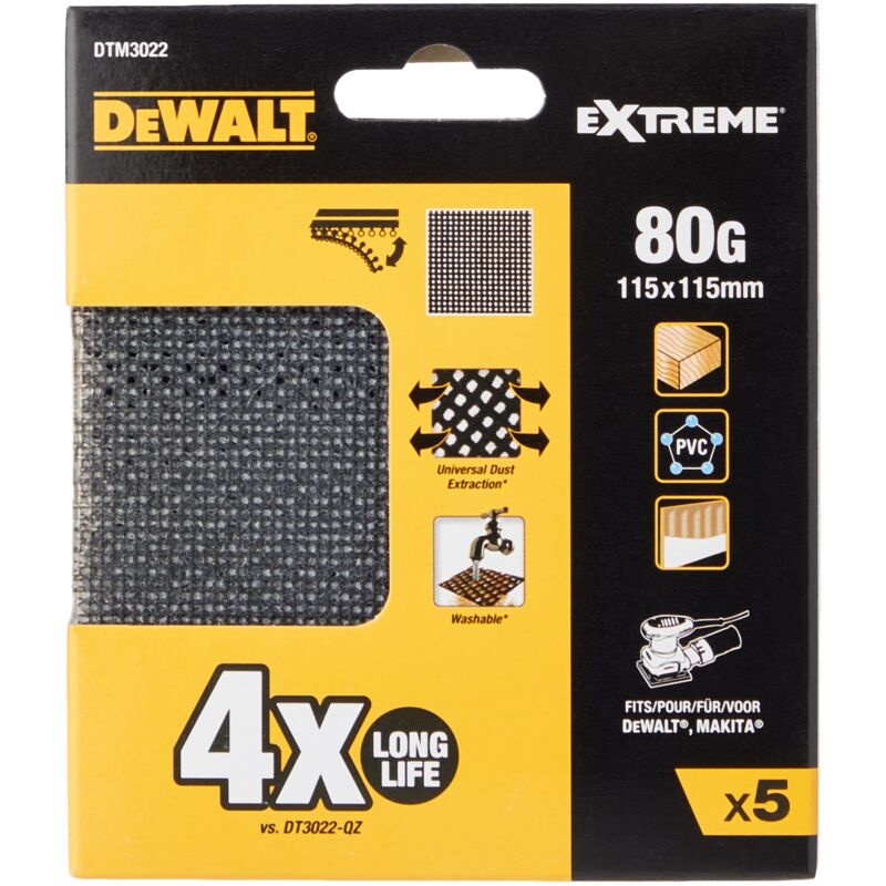 foto del prodotto dtm3022, qz, hoja de lija de malla 80g 115 x 115mm dewalt