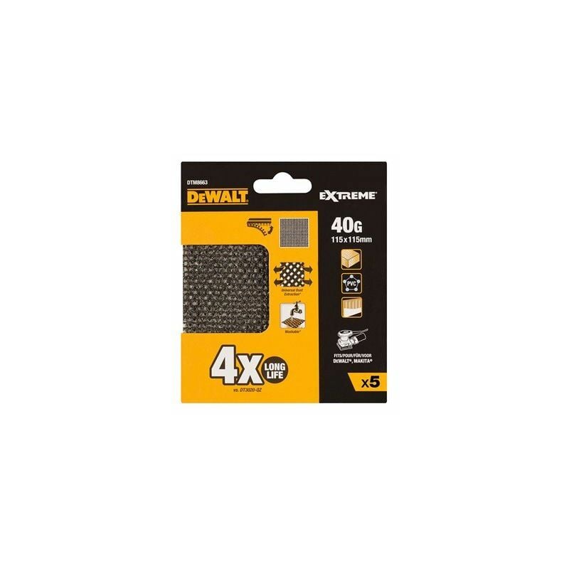 foto del prodotto dtm8663 qz carta vetrata de maglia 1 4 de foglio, grana 40, per l uso con tutti i tipi dide levigatrice orbitale. dewalt