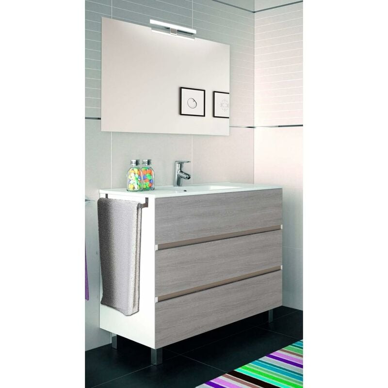 foto del prodotto ducha mobile bagno arae con lavabo, specchio e portasciugamani 70cm combi bianco e grigio
