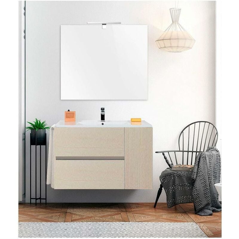 foto del prodotto ducha mobile bagno gea con lavabo, specchio e portasciugamani 60cm crema