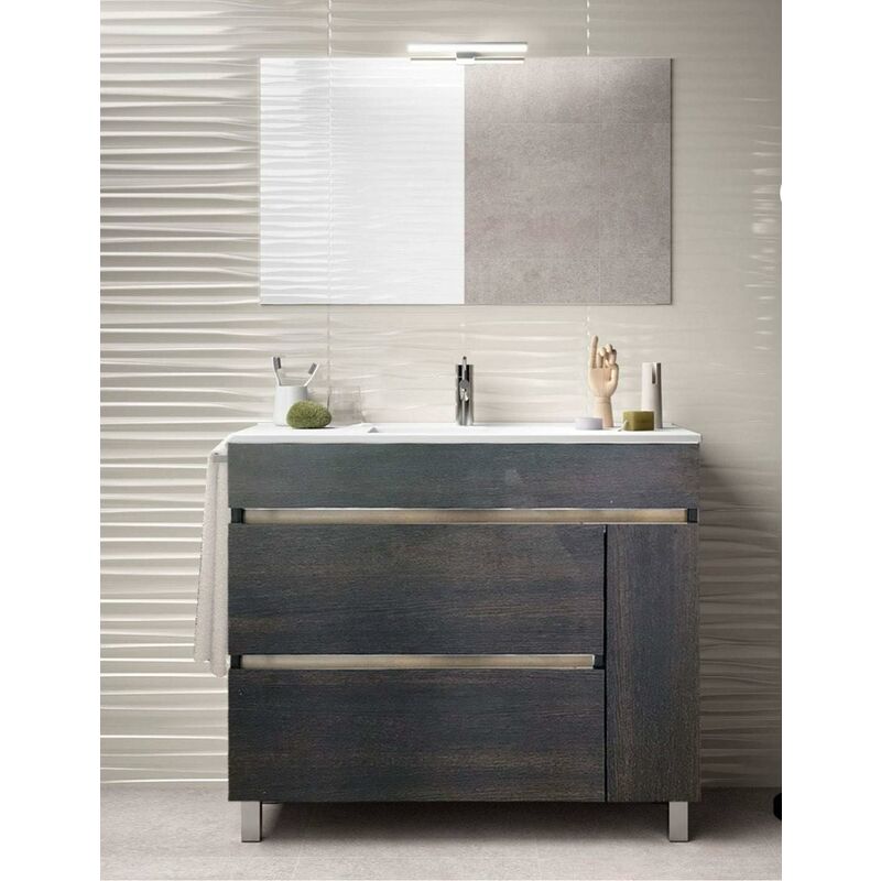 foto del prodotto ducha mobile bagno hemera con lavabo, specchio e portasciugamani 80cm marrone