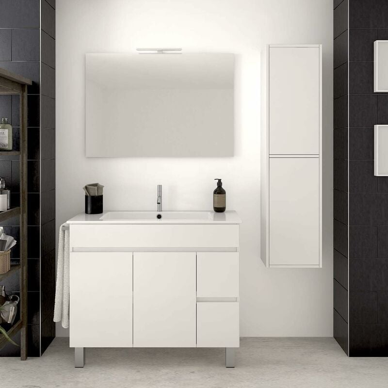 foto del prodotto ducha mobile bagno temis con lavabo, specchio e portasciugamani 70cm con colonna bianco