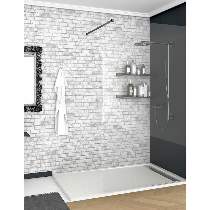 foto del prodotto ducha piatto doccia in marmoresina griglia laterale. tutto massa. effetto pietra bianco, 70x120 ral 9003