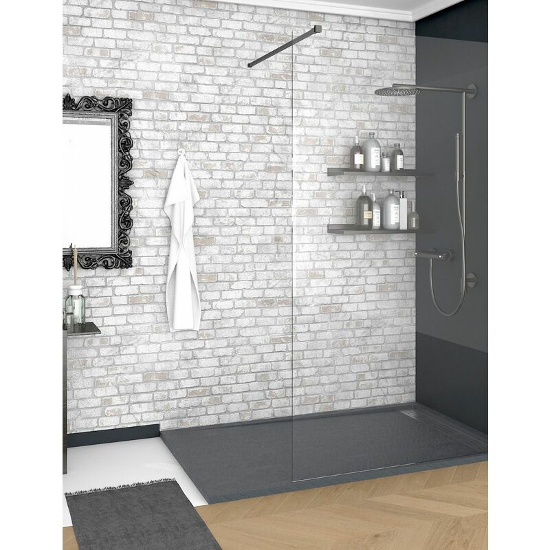 foto del prodotto ducha piatto doccia in marmoresina griglia laterale. tutto massa. effetto pietra grigio scuro, 70x150 ral 7015