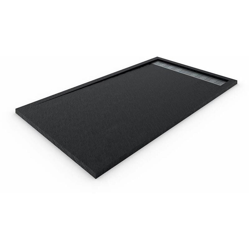 foto del prodotto ducha piatto doccia in marmoresina griglia laterale. tutto massa. effetto pietra nero, 80x110 ral 9005