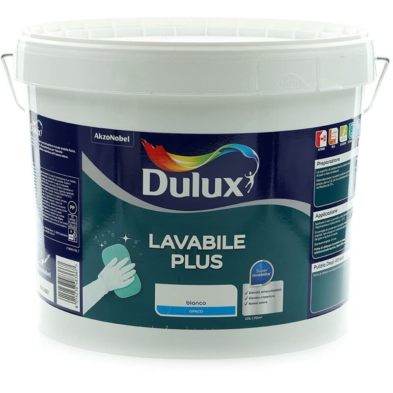 foto del prodotto dulux lavabile plus pittura all acqua per interni lavabile per tutti gli ambienti, 10 litri, bianco, 10l
