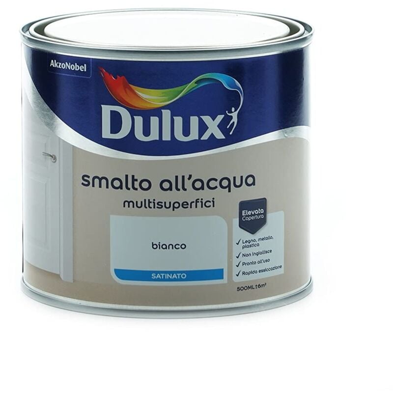 foto del prodotto dulux smalto multisuperfici per interno e esterno 500ml bianco legno metallo plastica