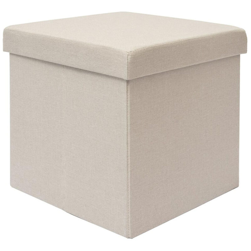 foto del prodotto dunedesign poggiapiedi a cubo 38cm apribile contenitore sgabello quadrato imbottito pieghevole pouf con vano per riporre oggetti contiene 42l beige