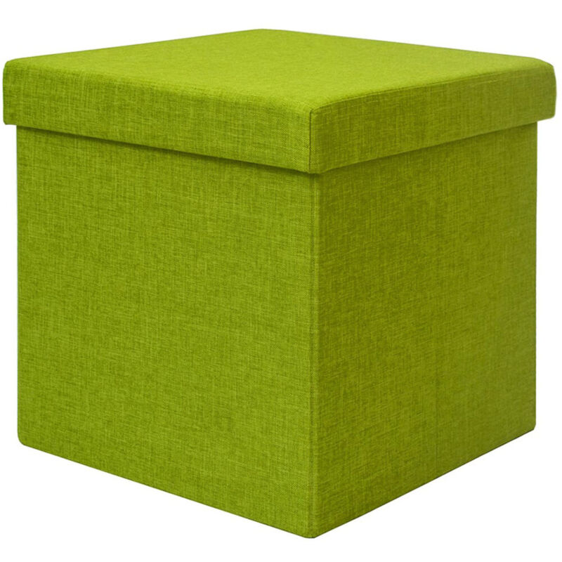 foto del prodotto dunedesign poggiapiedi a cubo 38cm apribile contenitore sgabello quadrato imbottito pieghevole pouf con vano per riporre oggetti contiene 42l verde