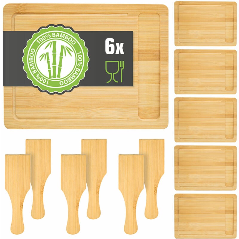 foto del prodotto dunedesign set di piatti da raclette per 6 persone 30x22 pannello in legno con spatola