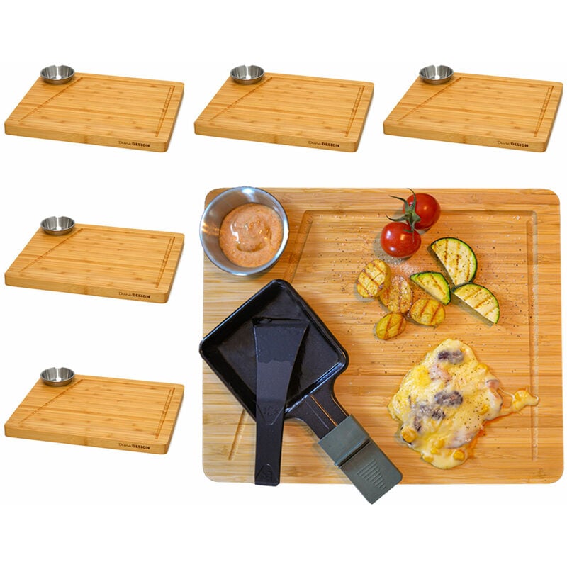 foto del prodotto dunedesign set di piatti da raclette per 6 persone 30x25x2 pannello da raclette in legno