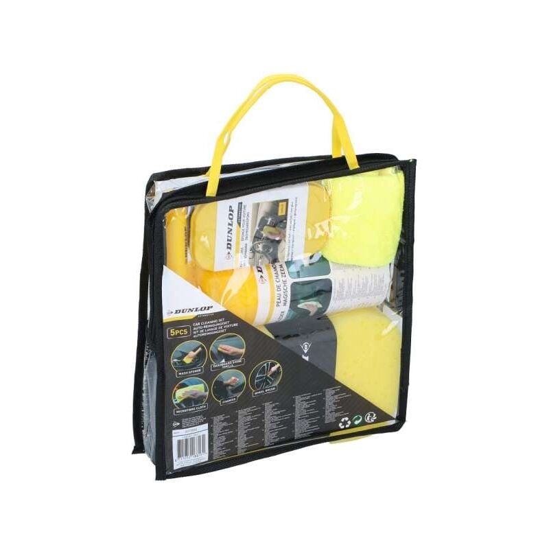 foto del prodotto dunlop set di pulizia auto in microfibra giallo confezione completa