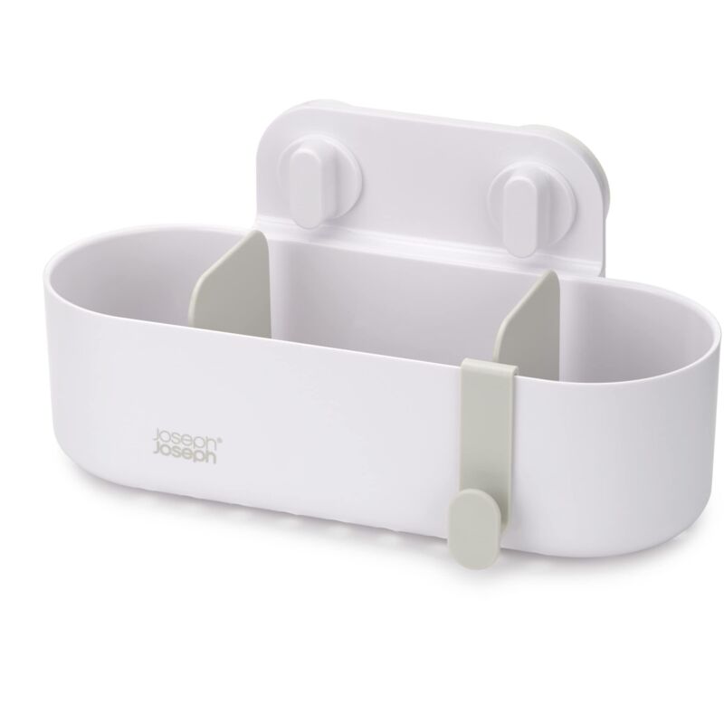 foto del prodotto duo mensola doccia senza foratura, porta shampoo bagnoschiuma spugne da doccia da appendere, portaoggetti bagno, bianco joseph joseph