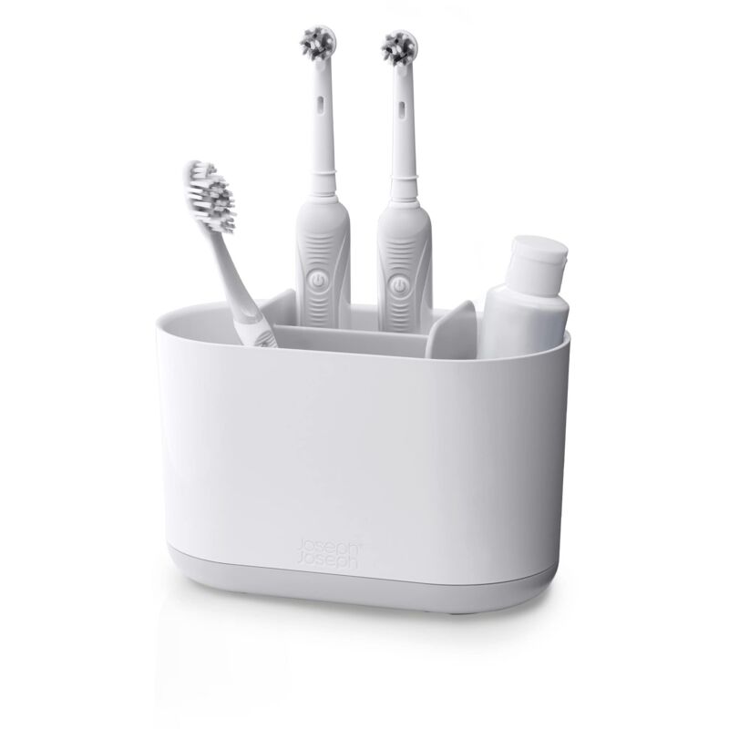 foto del prodotto duo porta spazzolini e dentifricio da bagno compatibile con spazzolino elettrico e tradizionale, bianco, 4 slot joseph joseph