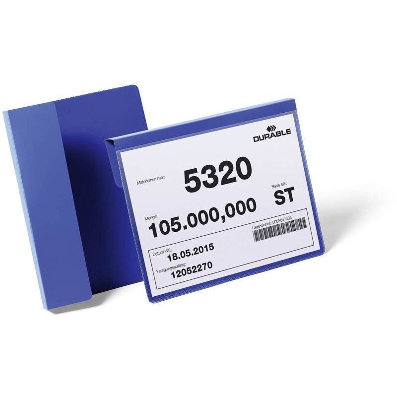 foto del prodotto durable 172207 buste con aletta pieghevole di aggancio a5 orizzontale , 230 x 259 x 0.6 mm l x h x p , confezione da 50 pezzi, blu