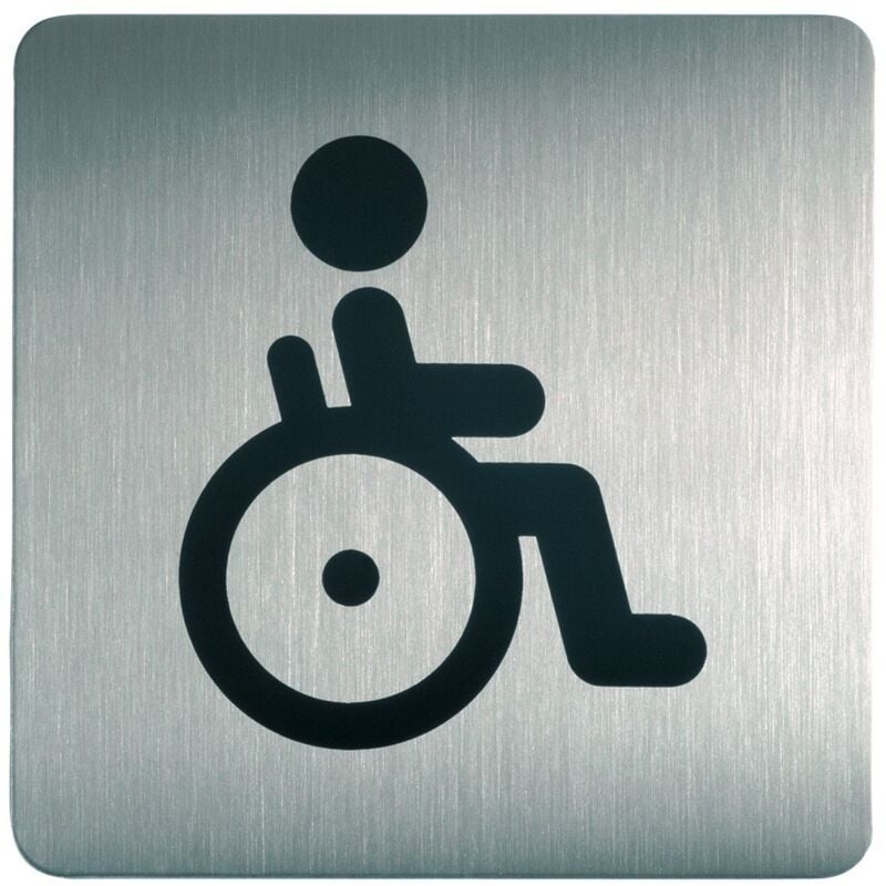 foto del prodotto durable 495923 pittogramma quadrato adesivo, con simbolo serigrafato wc disabili, in acciaio inossidabile, argento metallizzato