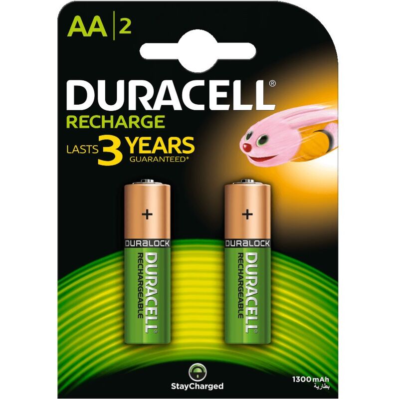 foto del prodotto duracell blister da 2 batterie ricaricabili ni mh stilo aa 1,2v 1300mah recharge plus 