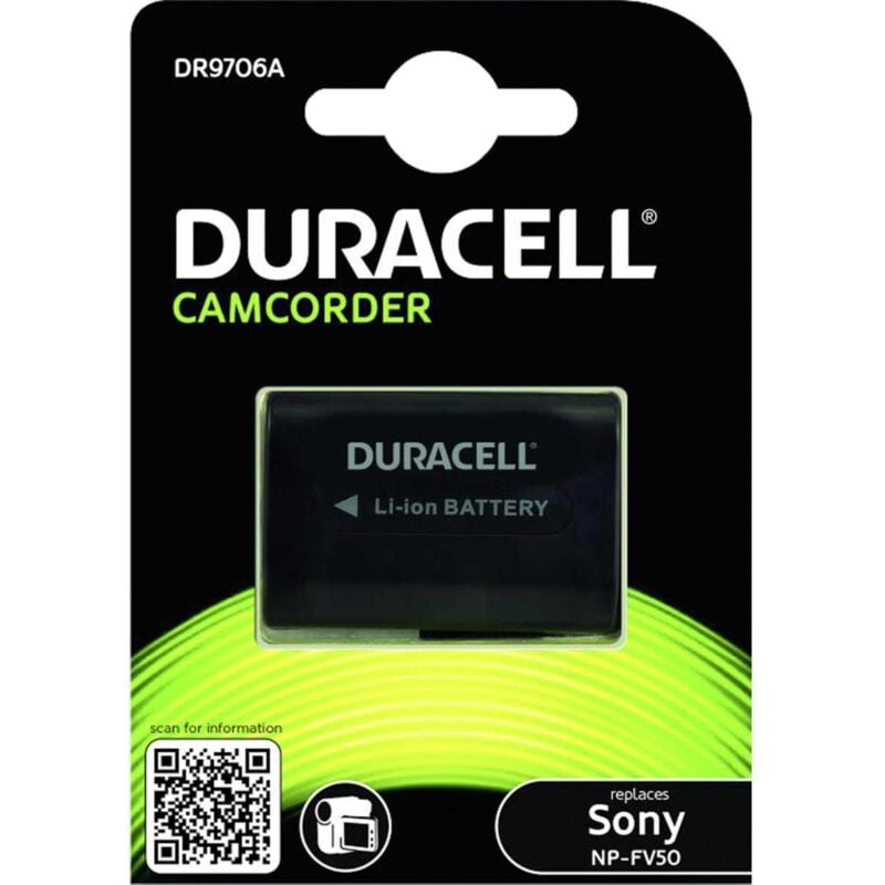 foto del prodotto duracell dr9706a batteria li ion 650 mah per sony handycam fdr ax100, ax43, ax60, hdr cx170, cx485, cx680, pj330, pj350, pj675, pj680