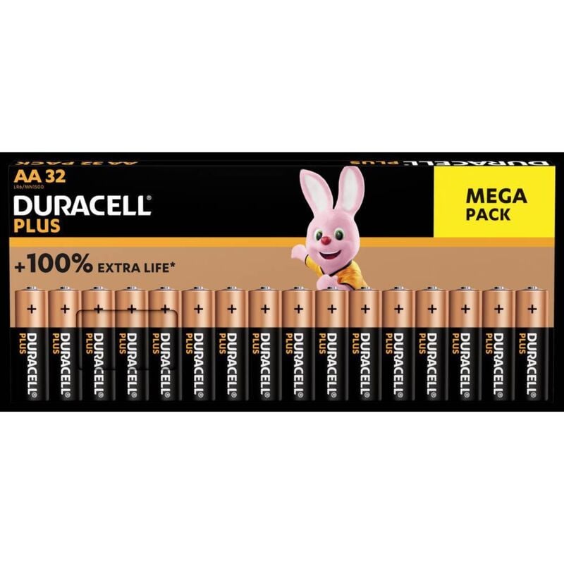 foto del prodotto duracell plus aa bp32 batteria stilo aa alcalina manganese 1.5 v 32 pz.