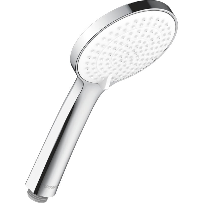 foto del prodotto duravit soffione doccia universal, con 3 tipi di getto rain, intense rain, soft rain , facile da pulire, rotondo 110 mm , cromo bianco