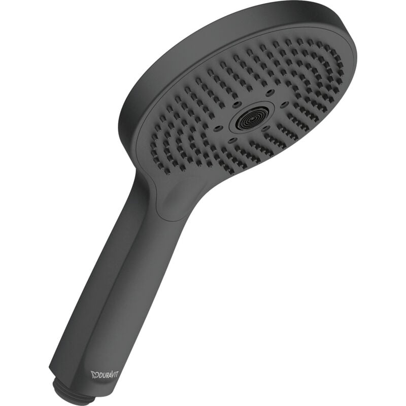 foto del prodotto duravit soffione doccia universal, con 3 tipi di getto rain, pulse, mono , rotondo 120 mm , facile da pulire, nero opaco