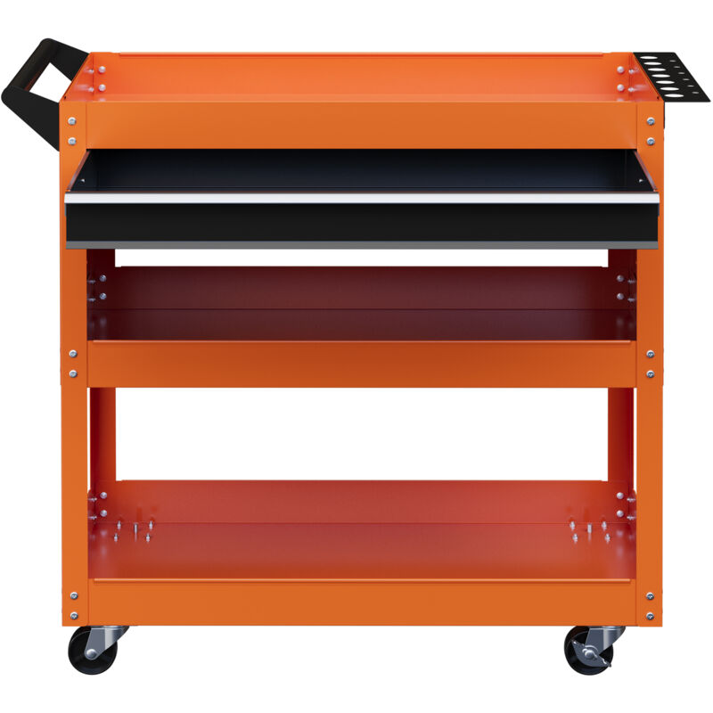 foto del prodotto durhand carrello porta utensili con cassetto e 3 ripiani in lamiera arancione