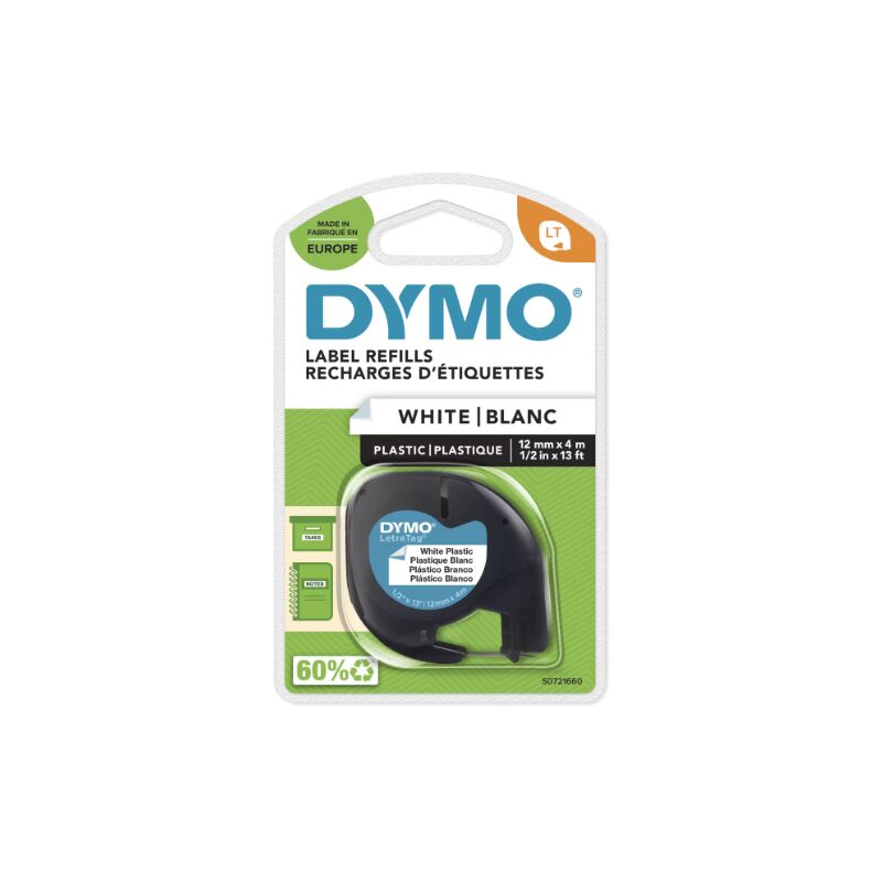 foto del prodotto dymo nastro per etichettatrice letratag testo nero su etichetta bianca rullo da 4m s0721660