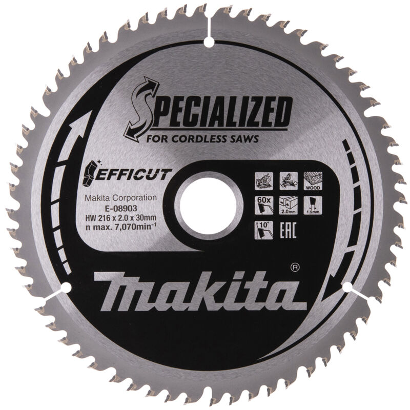 foto del prodotto e 08903 efficut lama tct per troncatrici 216x30 mm per legno makita