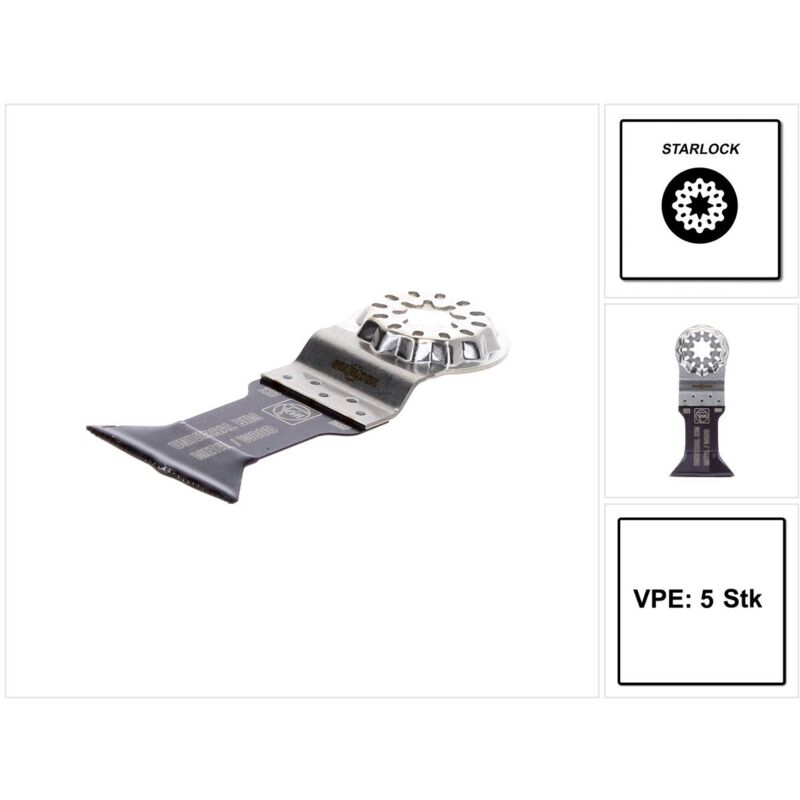 foto del prodotto e-cut universale set di 5 lame da taglio, larghezza 44 mm, lunghezza 55 mm, attacco starlock, lama bimetallica con dentatura ondulata universale