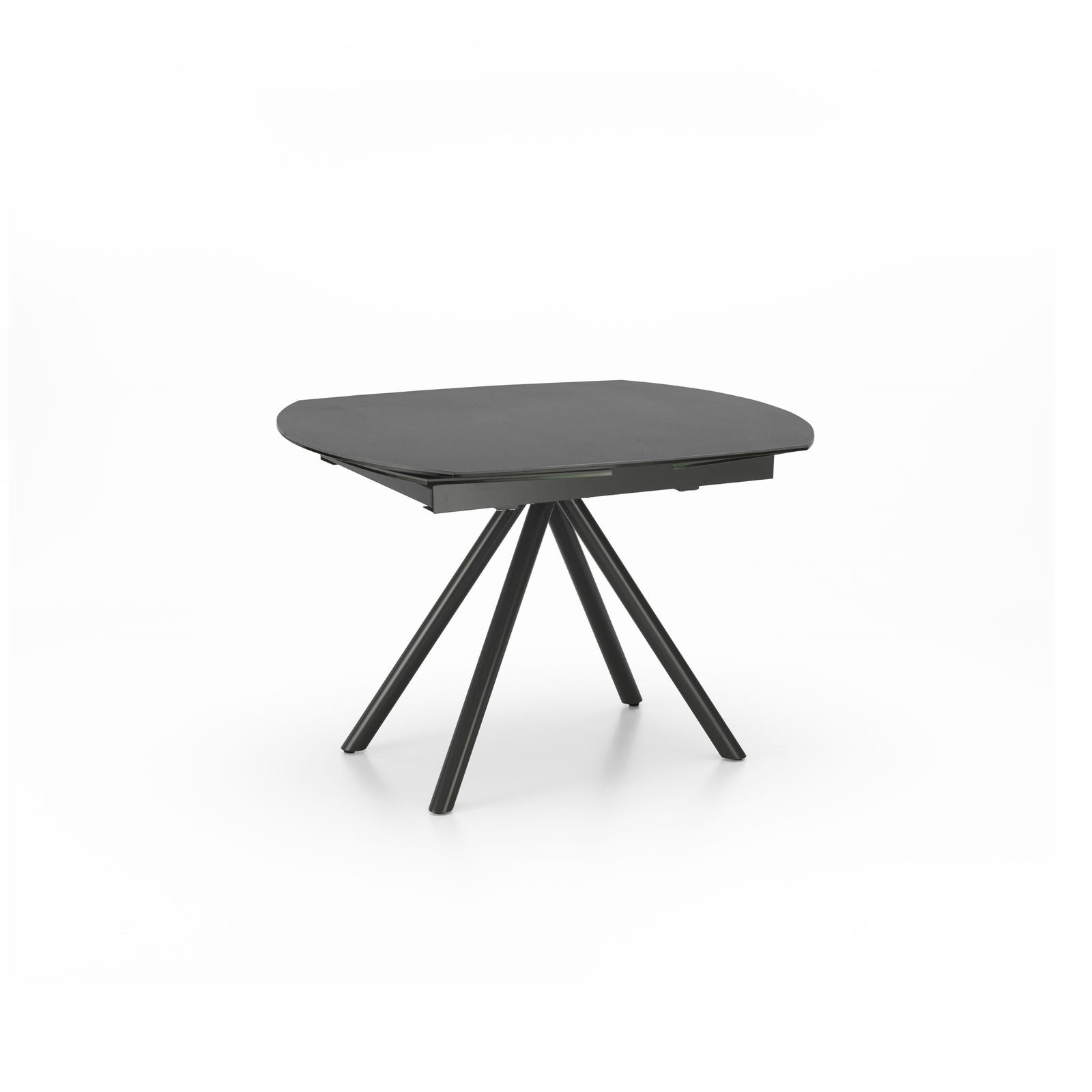 foto del prodotto e-stylo tavolo allungabile top in ceramica (5 mm) su vetro temperato (8 mm) gambe in metallo verniciato allunghe interne in ceramica su vetro,90cm x 120/180cm h. 76cm,top: ceramica grigio grafite allunghe: grigio grafite gambe: antracite