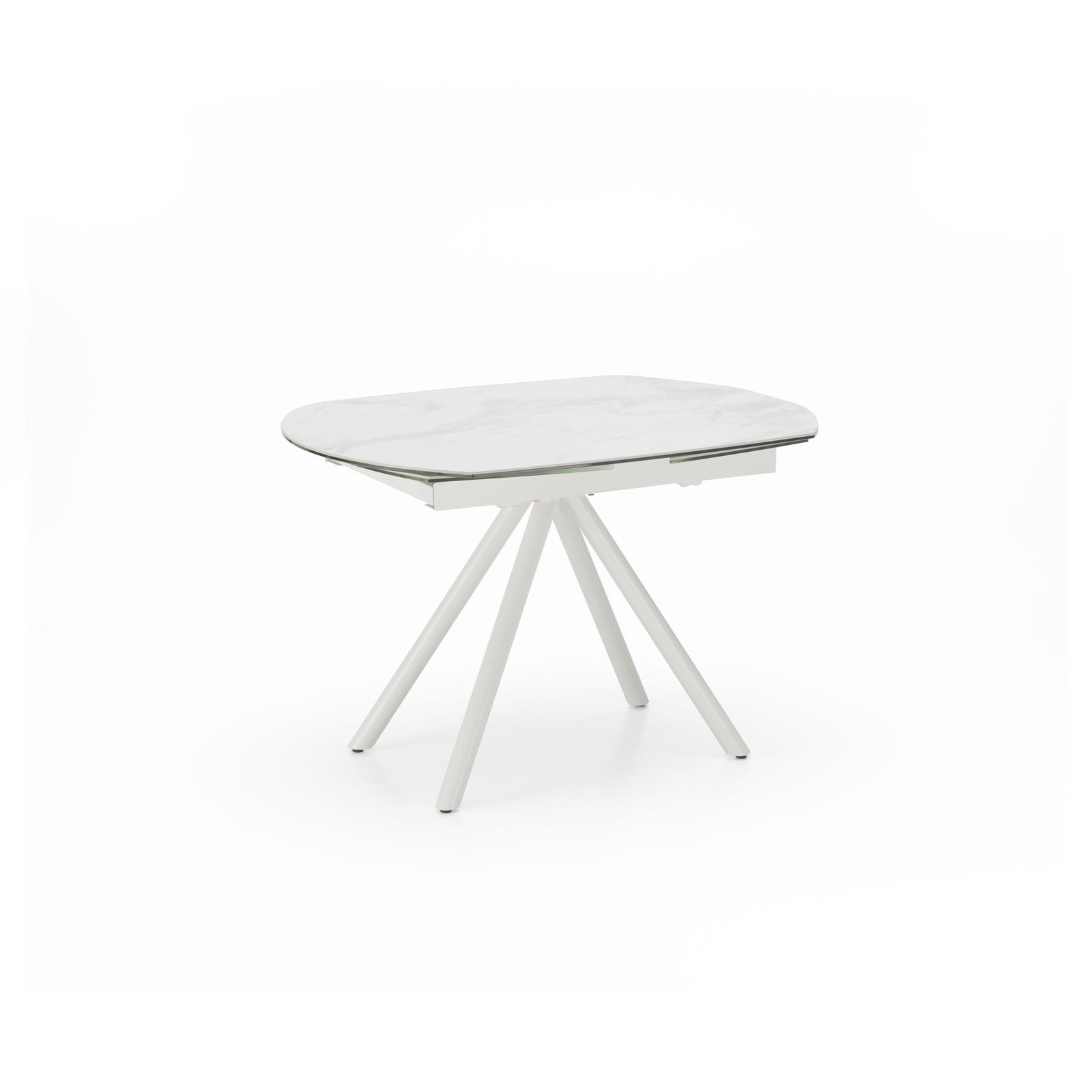 foto del prodotto e-stylo tavolo allungabile top in ceramica (5 mm) su vetro temperato (8 mm) gambe in metallo verniciato allunghe interne in ceramica su vetro,90cm x 120/180cm h. 76cm,top: ceramica marmo bianco allunghe: ceramica bianca gambe: bianco