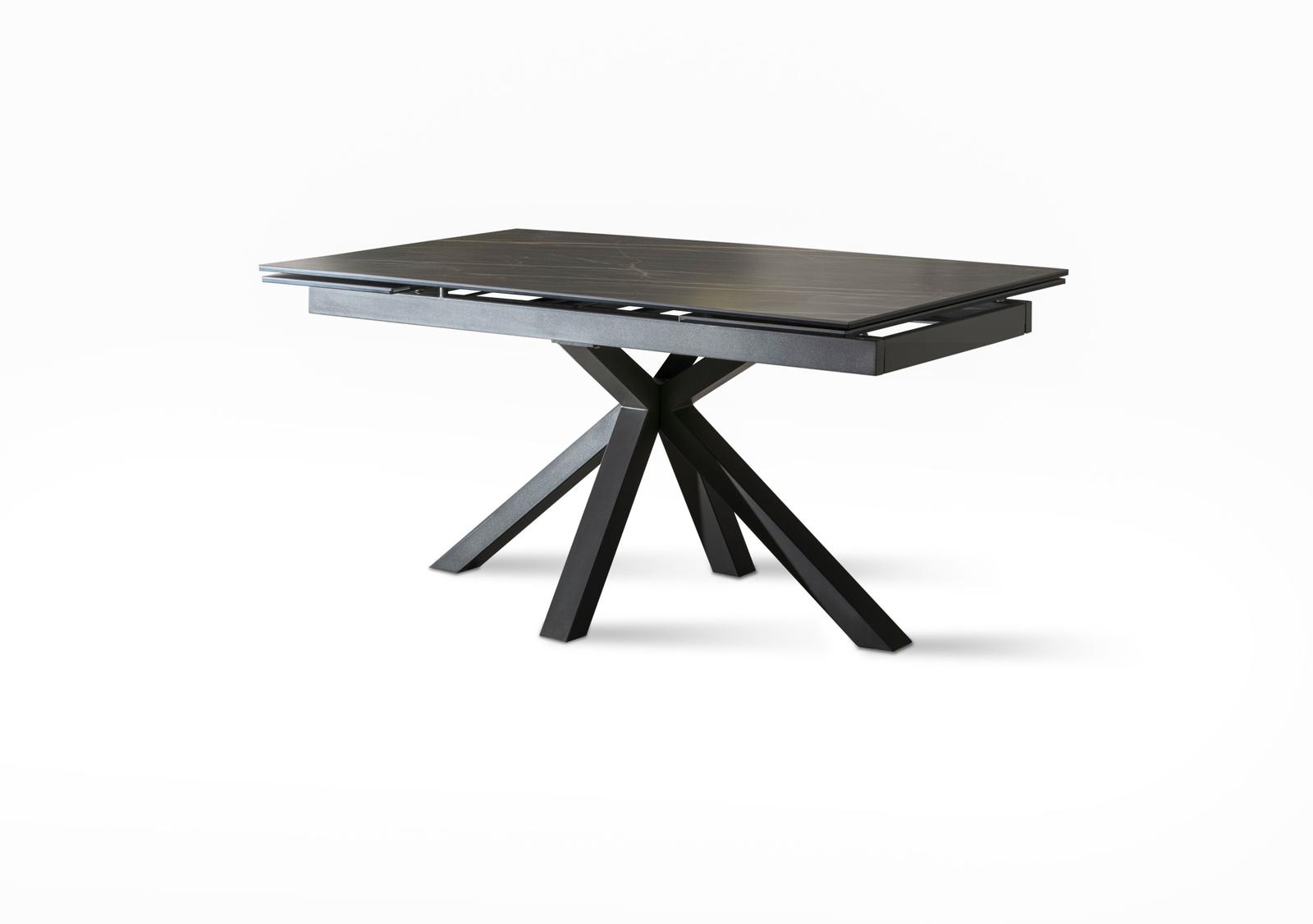 foto del prodotto e-stylo tavolo allungabile top in ceramica (5 mm) su vetro temperato (8 mm) gambe in metallo verniciato allunghe interne in ceramica su vetro,90cm x 160 / 240cm h. 76cm,top: ceramica portoro allunghe: ceramica portoro gambe: antracite
