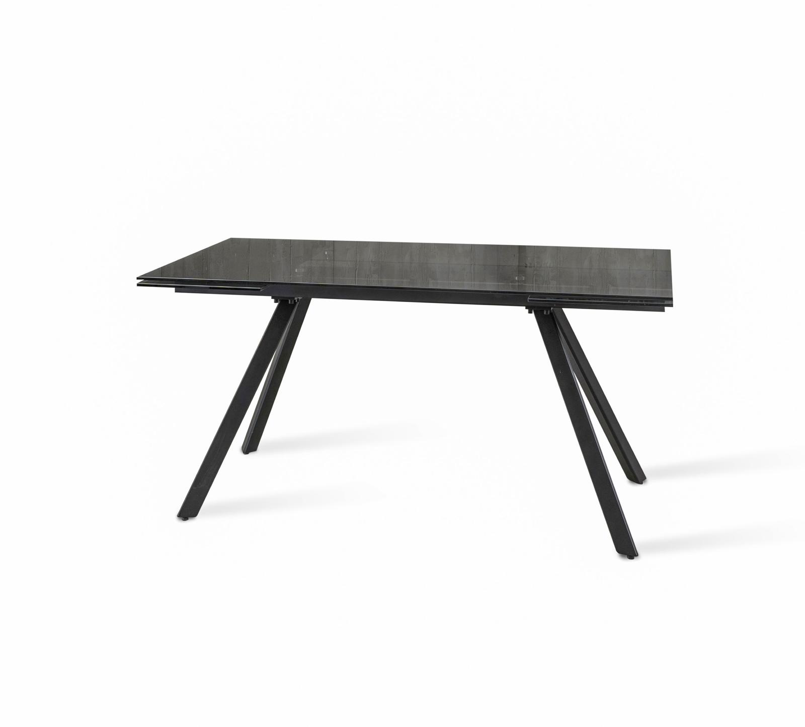 foto del prodotto e-stylo tavolo allungabile top in vetro temperato gambe in metallo verniciato allunghe interne in vetro temperato,90cm x 160 / 240cm h. 76cm,top: nero fumè allunghe: nero fumè gambe: nero