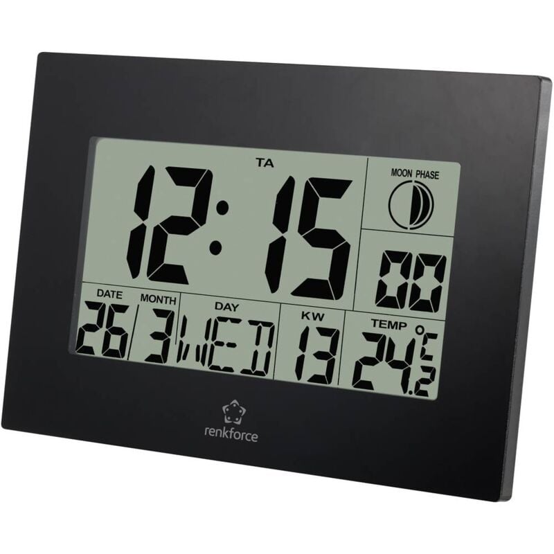 foto del prodotto e0311r radiocontrollato orologio da parete 230 mm x 163 mm x 28 mm nero renkforce