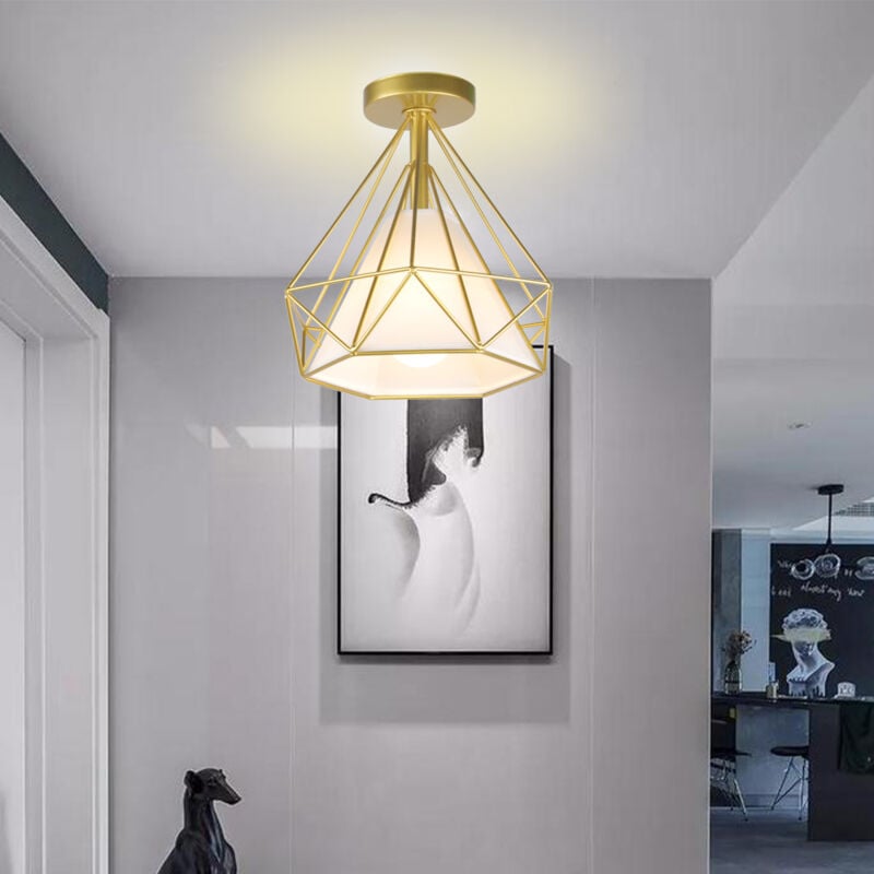 foto del prodotto e27 industriale retr gabbi metallica lampada da soffitto diamante personalit creativa camera da letto cucina 26cm d oro