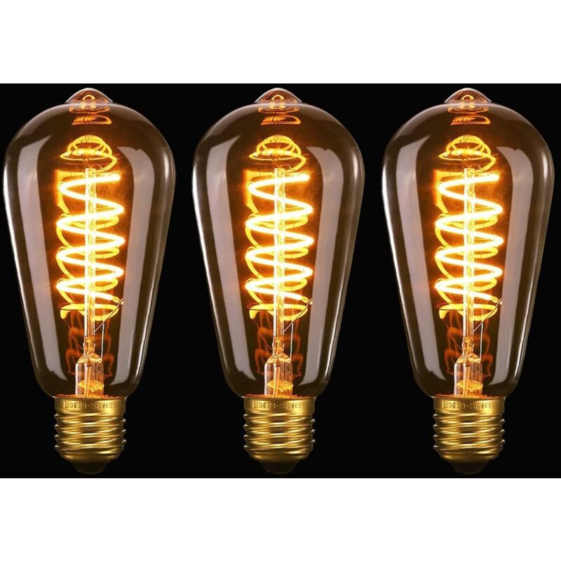 foto del prodotto e27 led st64 4w spirale flessibile curva filamento led e27 lampadina decorativa anticata bianco caldo 2200k 40w equivalente per caffetteria bar