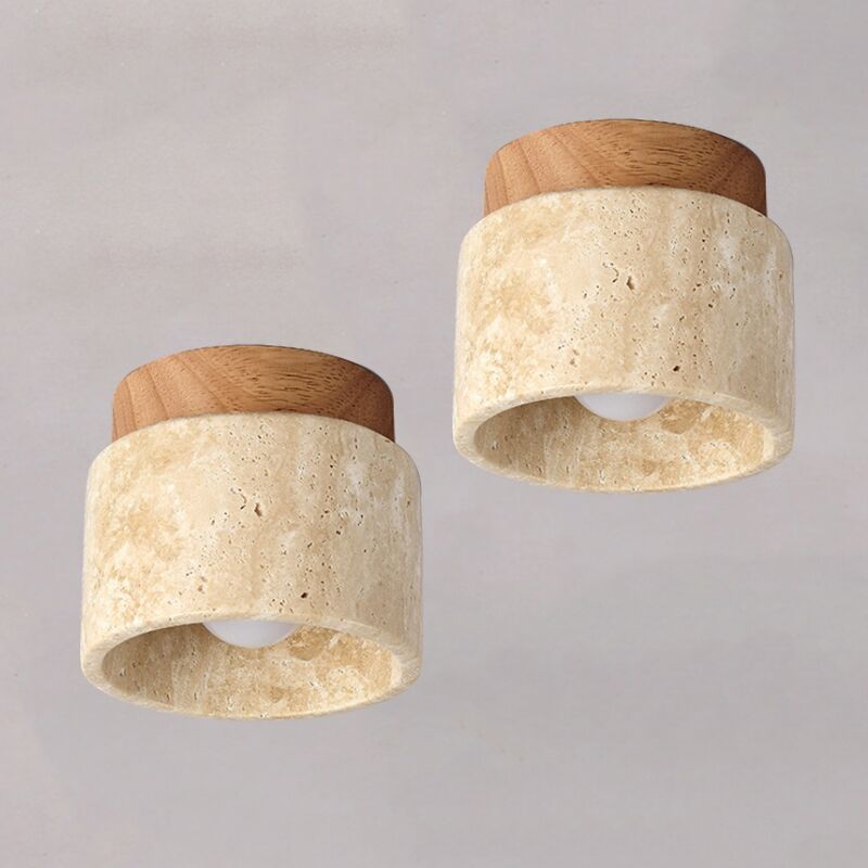 foto del prodotto e27 plafoniera soffitto vintage lampada da soffitto travertino giallo e legno lampadario soffitto interna rotondo - 2 pezzi