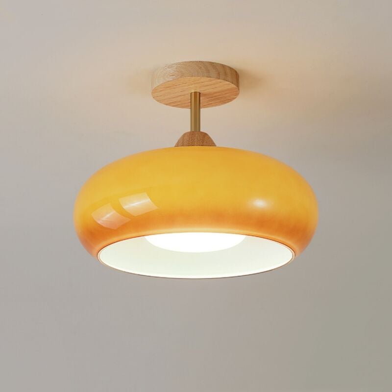 foto del prodotto e27 plafoniera vintage lampada da soffitto vetro legno luce di soffitto rotondo arancione 1pcs