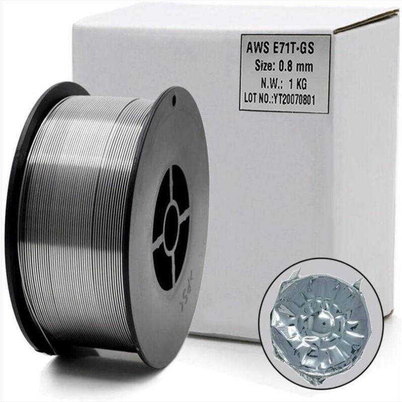 foto del prodotto e71t gs bobina di filo per tubo flessibile con flusso senza gas autoprotetto 0,8 mm 1 kg per saldatura mig universale per tutti i tipi