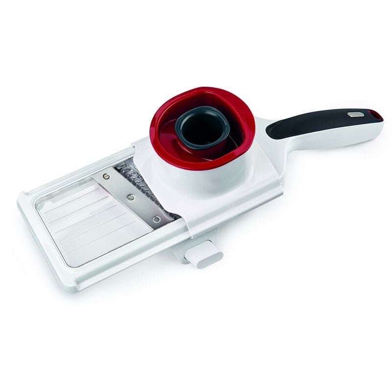foto del prodotto e900040 easy control affettaverdure palmare, plastica, acciaio inossidabile, bianco, grigio, rosso, tagliaverdure mini mandolino, lavabile in