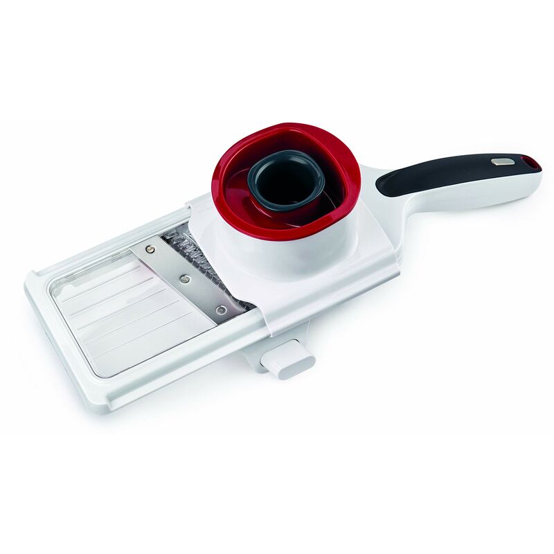 foto del prodotto e900040 easy control affettaverdure palmare, plastica, acciaio inossidabile, bianco, grigio, rosso, tagliaverdure mini mandolino, lavabile in lavastoviglie - zyliss