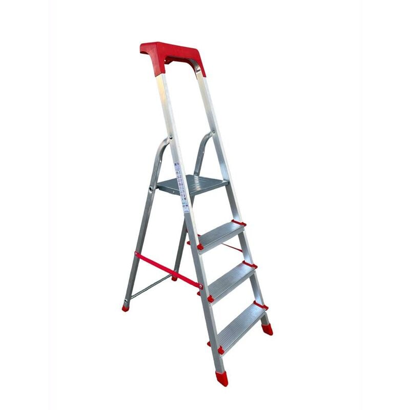 foto del prodotto eac scala domestica in alluminio 4 gradini antiscivolo con portaoggetti altezza pedana 75 cm